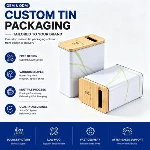 Factory Custom Empty Rectangular Metal Tin Storage Box with Lid, Eco Friendly Packaging Container, Supplier
