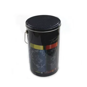 Factory Custom Food Grade Tinplate Cylinder Embossed Metal Box with Handle