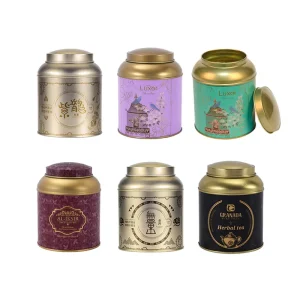 Factory Custom Personalized Luxury Round Tea Tin Can With Airtight Double Lid Empty Metal Packaging Suggar Coffee Tea Tin Box