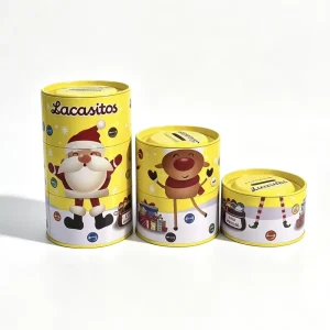 Factory Custom Printed Christmas Cylindrical Tinplate Piggy Bank Non PVC Recyclable 3 Split Money Tin Kid Souvenir GiftPack