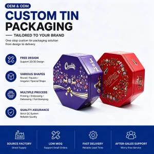 Factory Custom Printed Octagonal Metal Tin Box for Candy Cookie and Chocolate Packaging