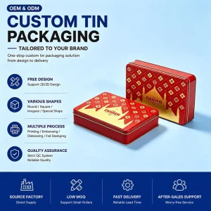 Factory Custom Printed Rectangular Tin Box Food Grade Tinplate Container for Bakery Dessert Cookie Chocolate Gift Packaging