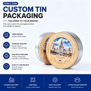 Factory Custom Printed Round Metal Tin Box for Candy Biscuit Cookie and Chocolate Packaging