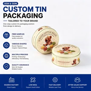 Factory Custom Printed Round Metal Tin Box for Cookies, Candy, and Chocolate