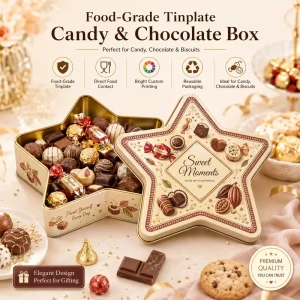 Factory Custom Printing Star Shaped Tin Box Food Grade Tinplate Shortbread Cookie Metal Gift Tin