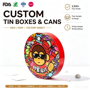 Factory Custom Round Food Grade Metal Tin Box with Sealed Lid for Cakes, Cookies, and Gifts