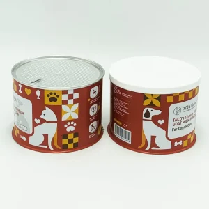 Factory Custom Round Metal Cans for Pet Dog Treats Food Easy Tear Aluminum Foil Lid Tin Cans