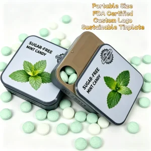 Factory Custom Sliding Metal Tin Box for Coffee and Candy with Inner Lid, Mint Square Slide-Top Design