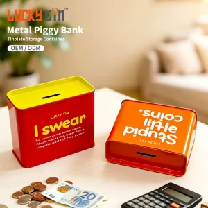 Factory Custom Small Square Metal Money Box Piggy Bank for Children