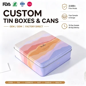 Factory Custom Square Metal Gift Candy Cookie Chocolate Tin Box