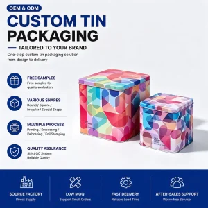 Factory Custom Square Metal Tin Box Container for Chocolate Candy Biscuit Gift Storage Packaging