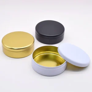 Factory D5.7”*H2” White Gold Cake Tin Box Customized Food Grade Metal Canister for Cookie Chocolate Food Storage