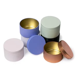 Factory Decorative Small Round Metal Candle Tin, 8 oz, White Gold or Mint Green
