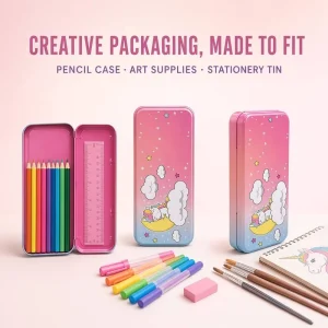 Factory Direct Custom Logo Rectangle Metal Pencil Case for School and Office Supplies