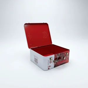 Factory Direct Custom Print Food Grade Tinplate Metal Lunch Box High Quality Modern Rectangular Hinged Lid Handle Recycled