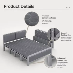 Factory Direct Modern Black Compact Foldable Portable Reinforced Metal Home Office Spare Folding Bed