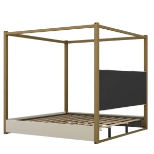 Factory Direct Modern Canopy Bed with Wood and Upholstered Headboard King Size