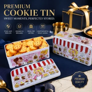 Factory Direct Rectangular Metal Cookie Tin Box Food Safe Medium Capacity Biscuit Packaging Tin Box with CMYK Printing