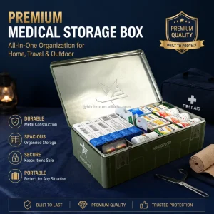 Factory Direct Rectangular Metal First Aid Tin Case with Hinged Lid