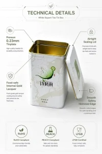 Factory Direct Square Metal Tinplate Tea Canister, Food Grade, Eco-Friendly, Recyclable, Custom Size and Logo