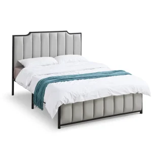 Factory Direct Sturdy White Padded Slatted Ventilated Double Steel Tube Foam Hotel Guesthouse Inn Iron Bed