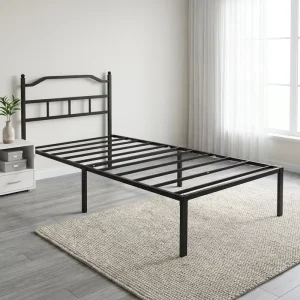 Factory Direct Supply Quick Assembly Modern Steel Bed Frame with Charging Station and LED Headboard Smart Bedroom Furniture