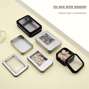Factory Food Grade Rectangular Tinplate Gift Box for Cookies and Candy, with Cap, Brush, and Window