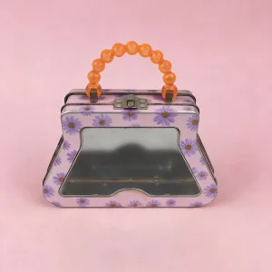 Factory Handbag-Shaped Tinplate Case with Transparent Window and Beaded Handle