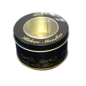 Factory Metal Biscuit and Cake Tin Small Round Candy and Chocolate Tin Box with Window Lid