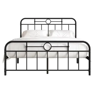 Factory Metal Platform Bed Full Size Metal Bed Frame With Headboard Footboard Black for Easy Assembly