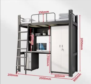 Factory Multifunctional Metal Dormitory School Loft Bed with Storage Cupboard