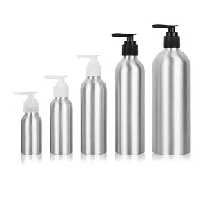 Factory OEM Aluminum Dispenser Bottle Custom Printing Black and White Lotion Pump Metal Packaging Bottle
