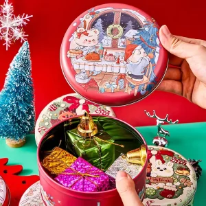 Factory Price of Empty Tinplate Round Metal Tins Box 13.5*13.5*H7cm Matte Finish for Candy Cookie Chocolate Cake Gift Packaging