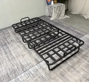 Factory Reinforced Foldable Metal Bed Frame Sturdy Grid Slat Folding Guest Bed Base For Homestay Staff Dorm Temporary Rest Bed