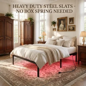 Factory Sale Metal Twin Size Metal Slats Customized Noise Free Metal Platform Bed Frame with Charging Station and LED Lights