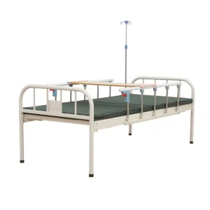 Factory Sales Brochure Nursing Beds Hospital Use Iron Head Ward Flat Bed Metal Materials with Mattress