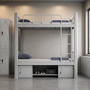 Factory Space Saving Double Layer Metal Bed Frame Custom Color Steel Apartment Bunk Bed with Storage Organizers