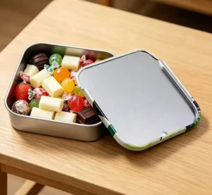 Factory Square Tin Box with Lid for Candy, Snacks, Home, Office, School, and Travel