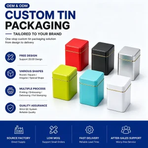 Factory Stock Rectangular Tinplate Metal Can Gift Box for Tea Tin Packaging Container With Lid