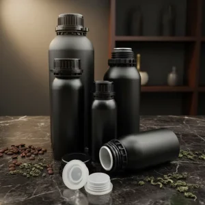 Factory Supply 100ml Frosted Matte Black Aluminum Essential Oil Bottle with Inner Plug and Evident Cap