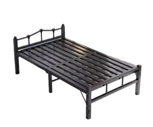 Factory Supply Classic Design Metal Folding Bed Frame Platform Queen Size Black Modern Bedroom Furniture for Hotel School Use