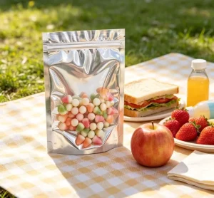 Factory Supply Silver Metallized Mylar Ziplock Stand-Up Pouches Moisture Barrier Aluminum Foil Bags for Confectionery