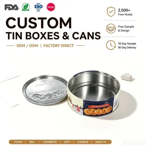 Factory Wholesales Round Cookie Biscuit Tin Package Can Candy Chocolate Food Storage Metal Box