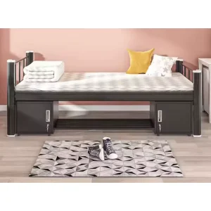 Factory’s Stable Structure Heavy Duty Modern Single Metal Frame Bed With 2 Storage Drawers for Youth Dormitory