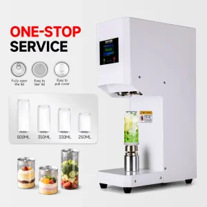 Filling, Capping and Heat-Sealing Machine for Tin Cans and Plastic Cups