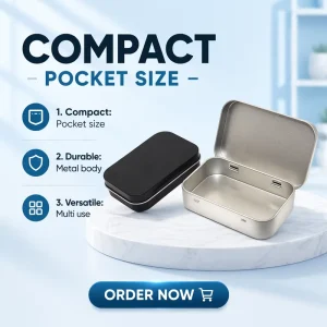 Flip Cover Cigarette Tin Case with Hinged Lid for Gift Cards, Candy, and Mints