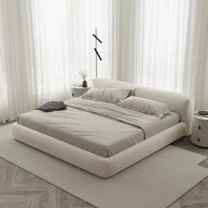 Floor standing Tofu Modern Minimalist Fabric Metal Frame Bed Master Bedroom Light Luxury Soft Italian Style