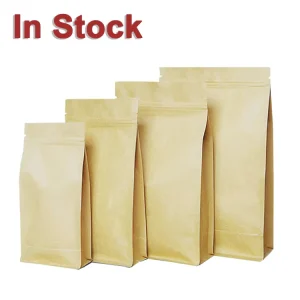 Foil Metallized Flat Bottom Brown Kraft Paper Bag Pouch for Food Packaging