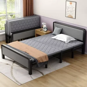 Folding Metal Bed Single Double 120 150cm Mediterranean Style Multi Function Household Adult Dormitory Rental Hard Bed