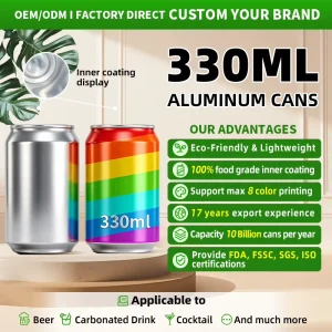 Food Grade 330ml Blank or Printed Empty Metal Aluminum Beer Can for Beverage Canning